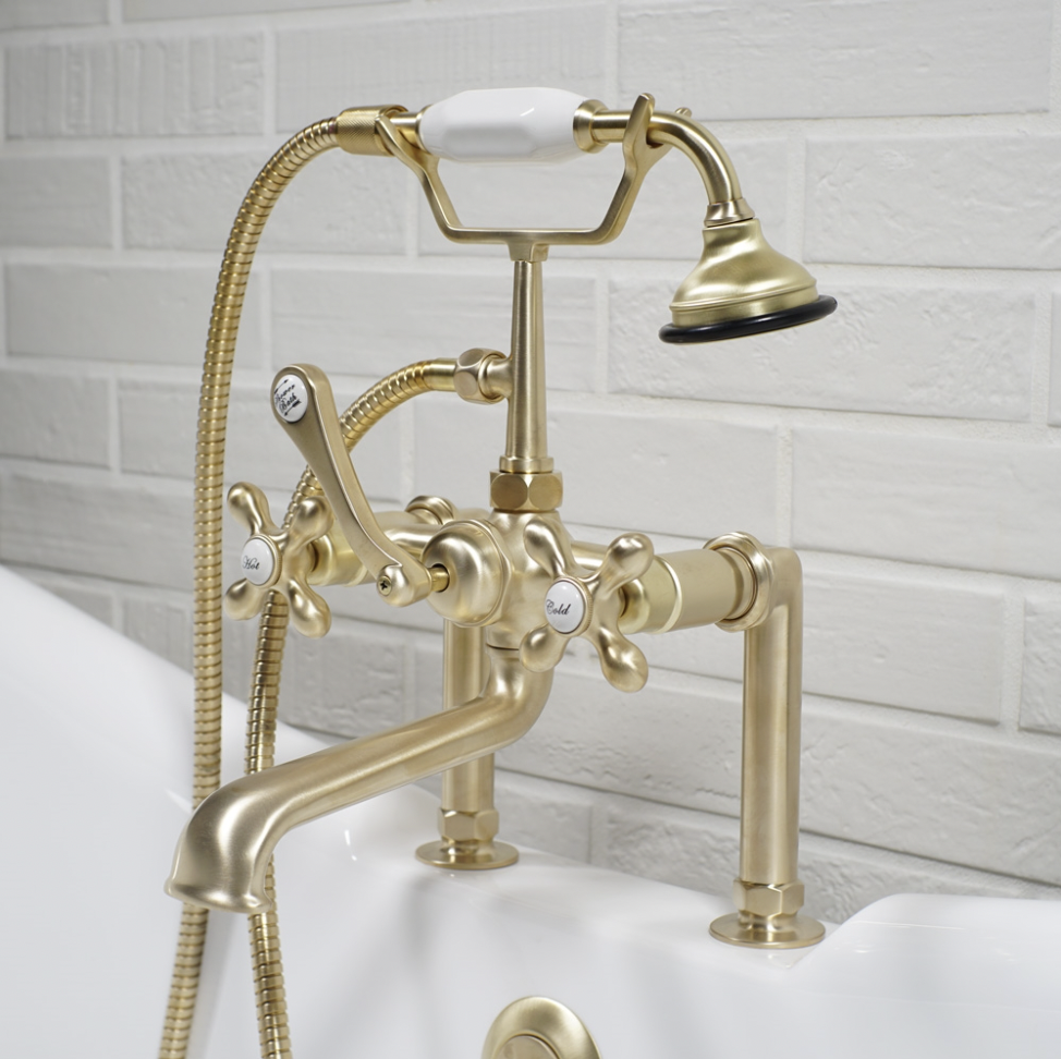 Victorian Faucet Deck Mount Brushed Brass