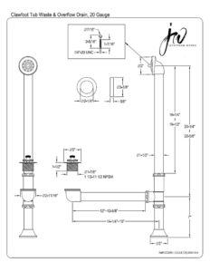 Spec Sheet Clawfoot Tub Waste & Overflow Drain, 20 Gauge