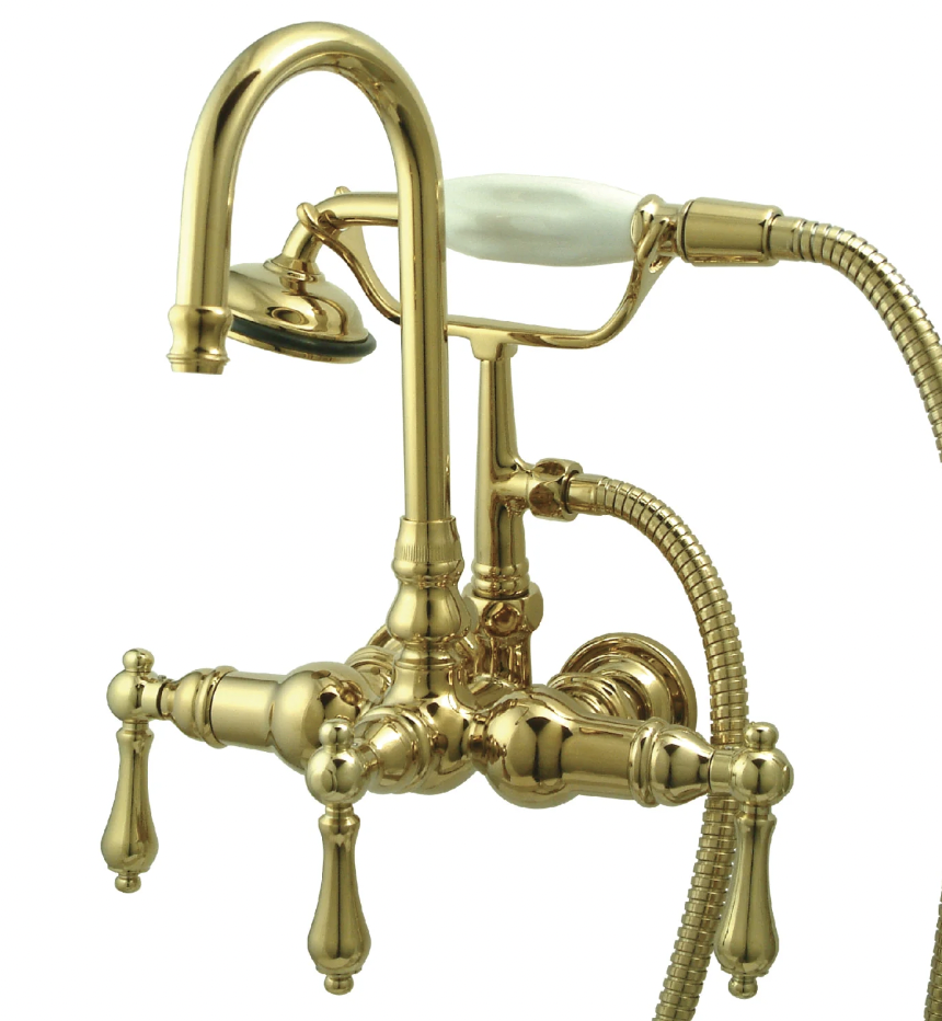Edwardian Faucet Wall Mount gooseneck polished brass